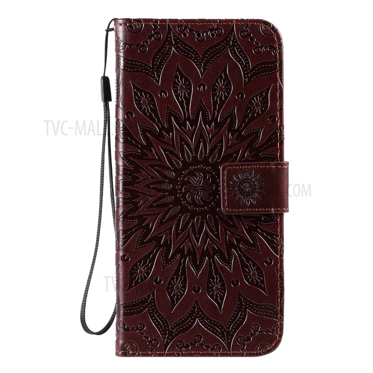 Imprint Sunflower Leather Wallet Shell Case for Samsung Galaxy A71 - Coffee-2
