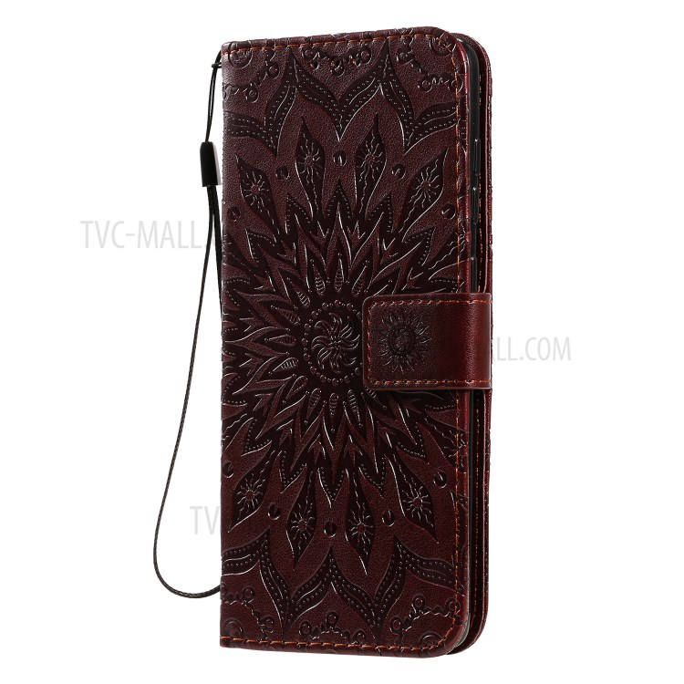 Imprint Sunflower Leather Wallet Shell Case for Samsung Galaxy A71 - Coffee-3