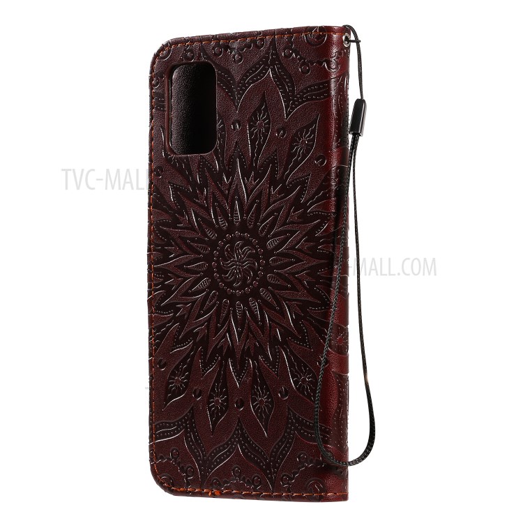 Imprint Sunflower Leather Wallet Shell Case for Samsung Galaxy A71 - Coffee-4