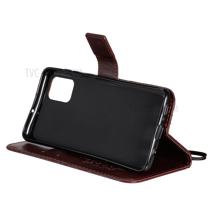 Imprint Sunflower Leather Wallet Shell Case for Samsung Galaxy A71 - Coffee-7
