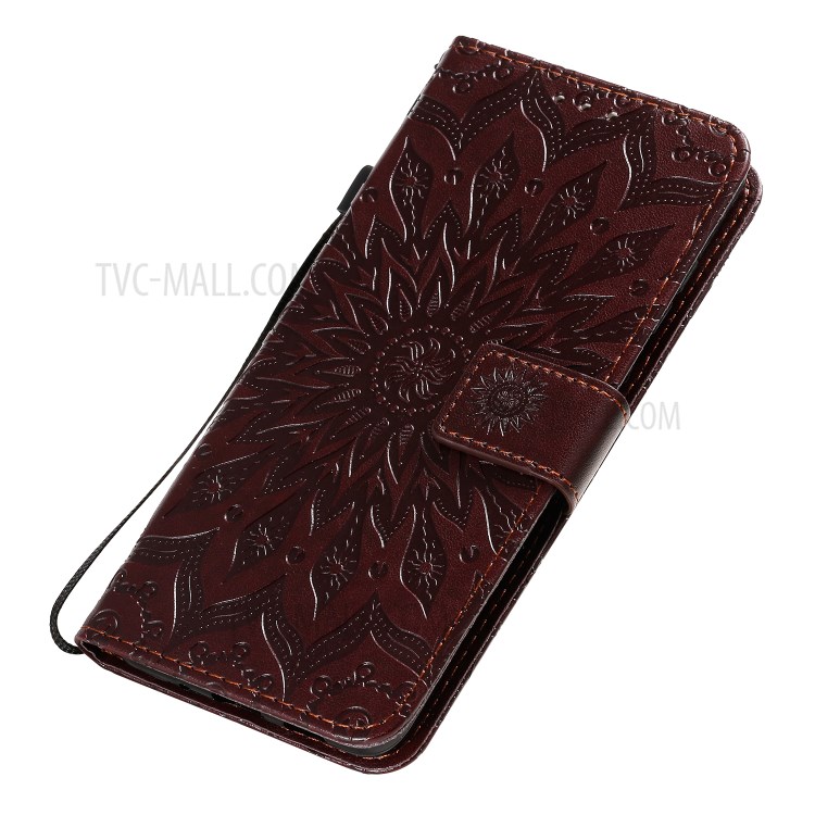Imprint Sunflower Leather Wallet Shell Case for Samsung Galaxy A71 - Coffee-8