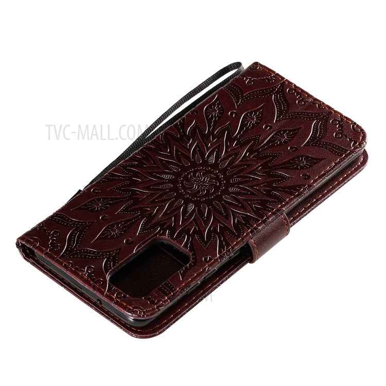 Imprint Sunflower Leather Wallet Shell Case for Samsung Galaxy A71 - Coffee-9