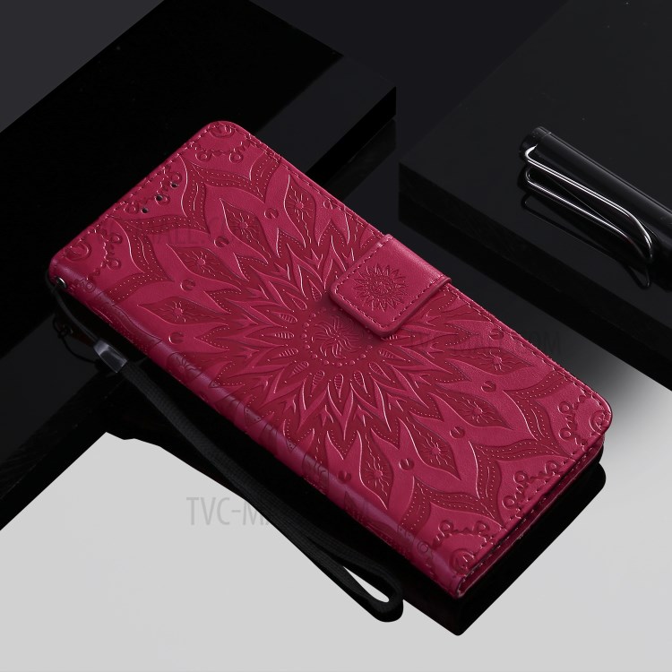 Sunflower Imprint Wallet Leather Casing for Samsung Galaxy S20 Plus - Red-11