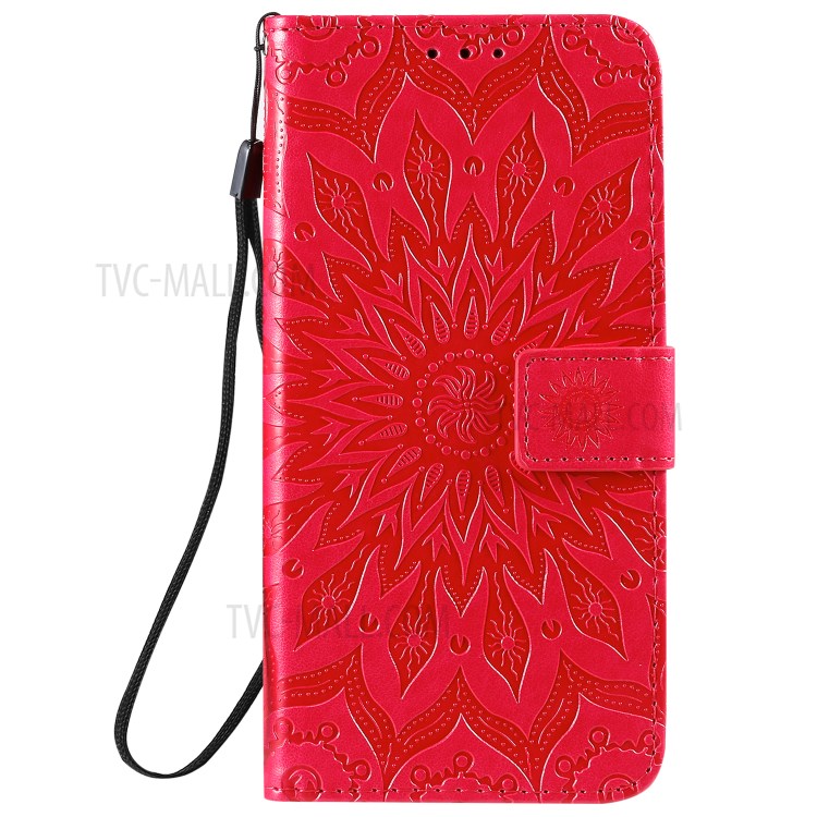 Sunflower Imprint Wallet Leather Casing for Samsung Galaxy S20 Plus - Red-2
