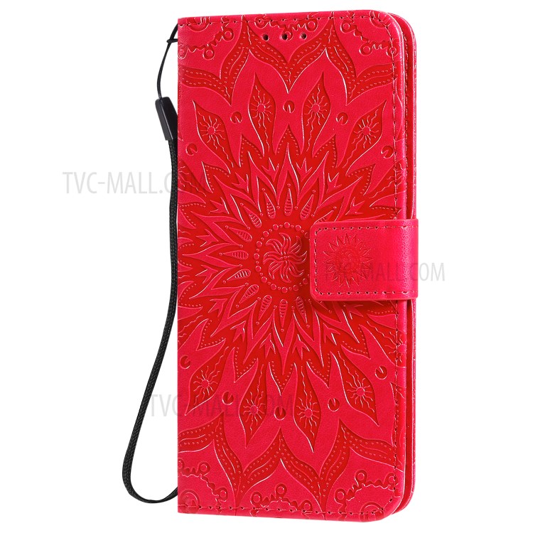 Sunflower Imprint Wallet Leather Casing for Samsung Galaxy S20 Plus - Red-3