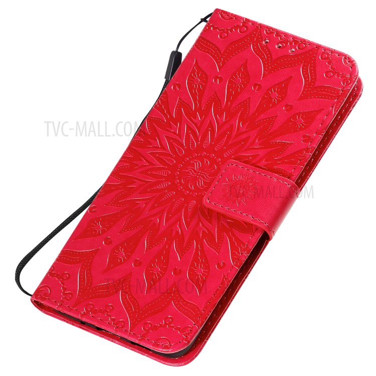Sunflower Imprint Wallet Leather Casing for Samsung Galaxy S20 Plus - Red-6