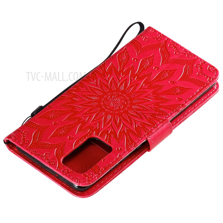 Sunflower Imprint Wallet Leather Casing for Samsung Galaxy S20 Plus - Red-7