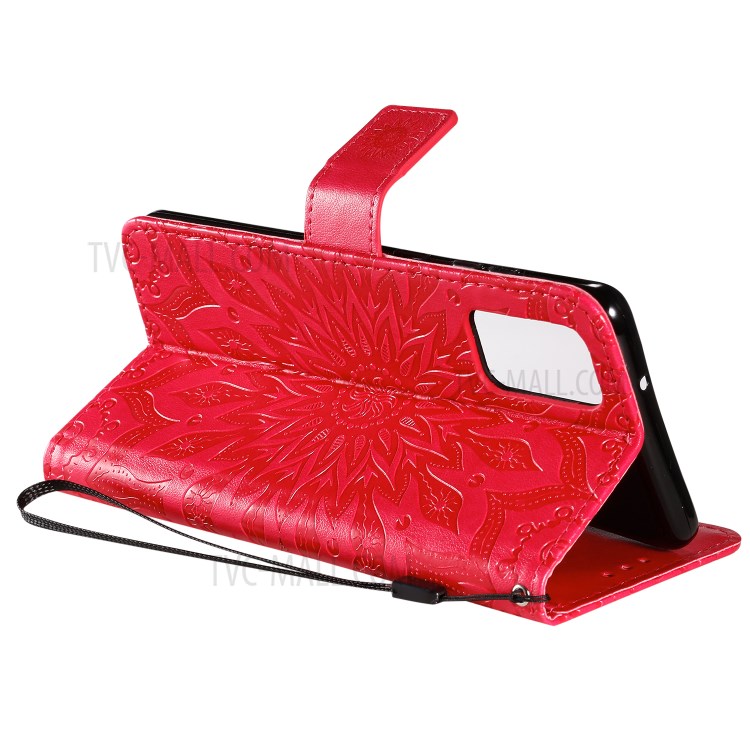 Sunflower Imprint Wallet Leather Casing for Samsung Galaxy S20 Plus - Red-9
