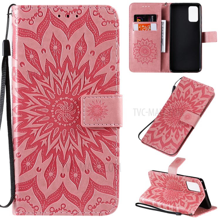 Sunflower Imprint Wallet Leather Casing for Samsung Galaxy S20 Plus - Pink-1