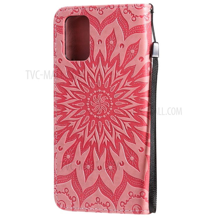 Sunflower Imprint Wallet Leather Casing for Samsung Galaxy S20 Plus - Pink-4