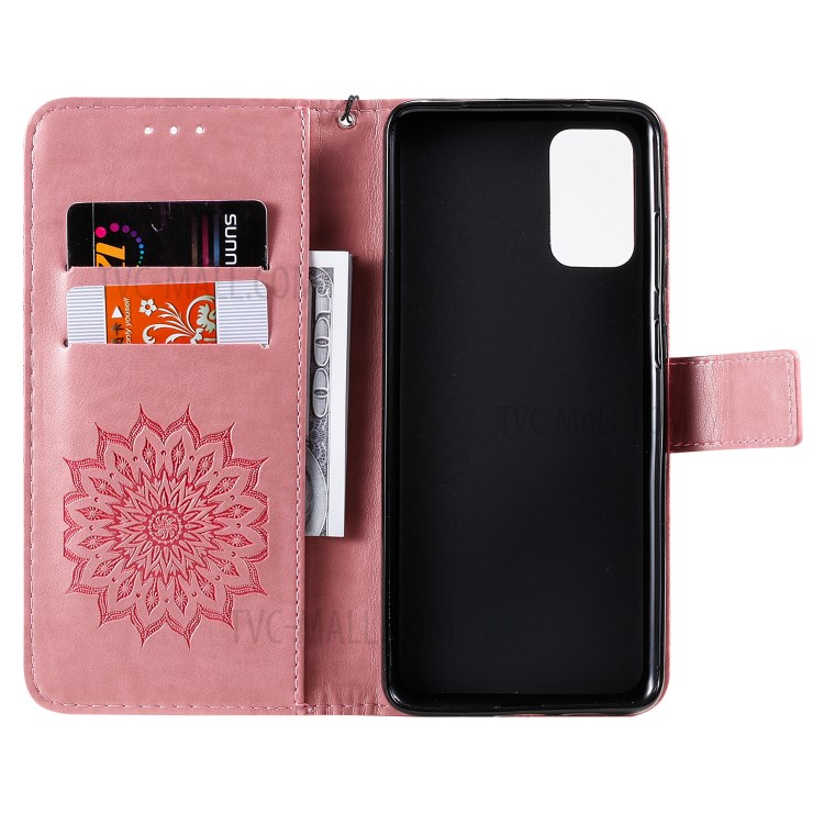 Sunflower Imprint Wallet Leather Casing for Samsung Galaxy S20 Plus - Pink-5