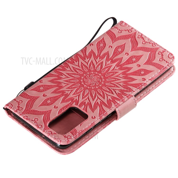 Sunflower Imprint Wallet Leather Casing for Samsung Galaxy S20 Plus - Pink-7