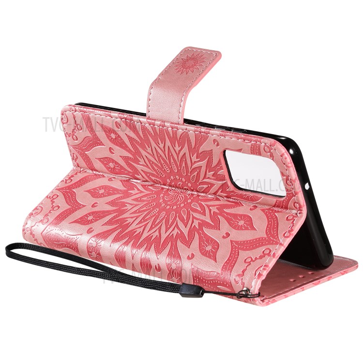 Sunflower Imprint Wallet Leather Casing for Samsung Galaxy S20 Plus - Pink-9