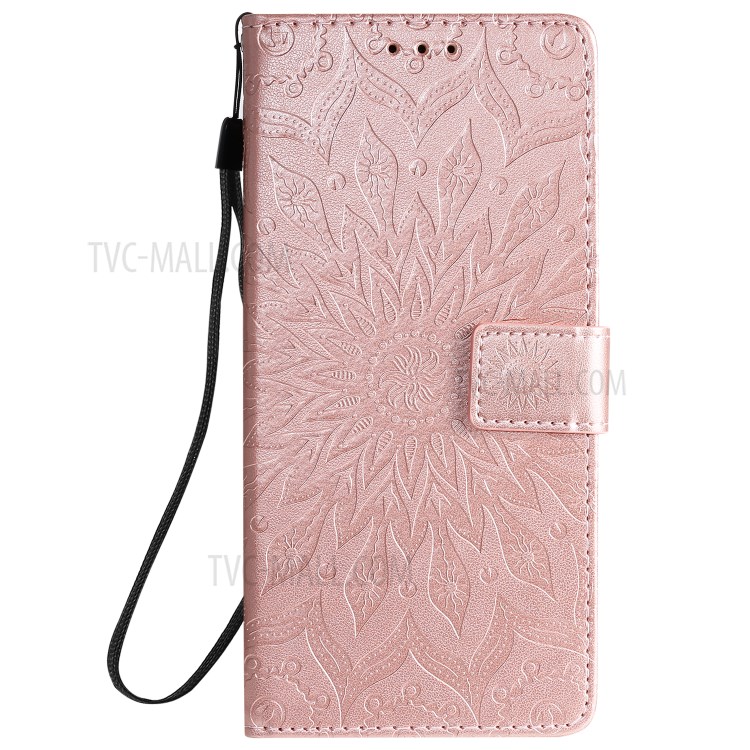 Sunflower Imprint Wallet Leather Casing for Samsung Galaxy S20 Plus - Rose Gold-2