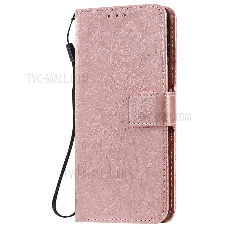 Sunflower Imprint Wallet Leather Casing for Samsung Galaxy S20 Plus - Rose Gold-3