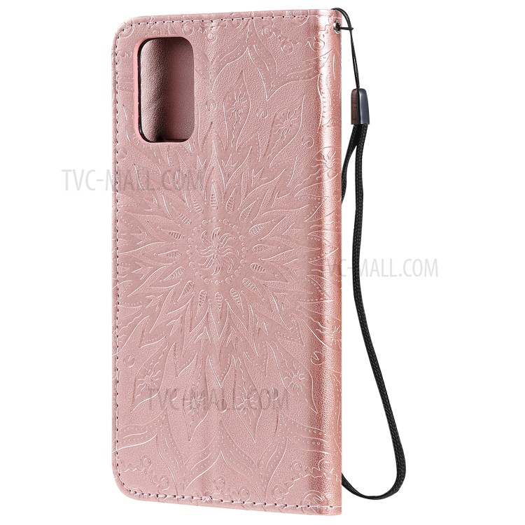 Sunflower Imprint Wallet Leather Casing for Samsung Galaxy S20 Plus - Rose Gold-4