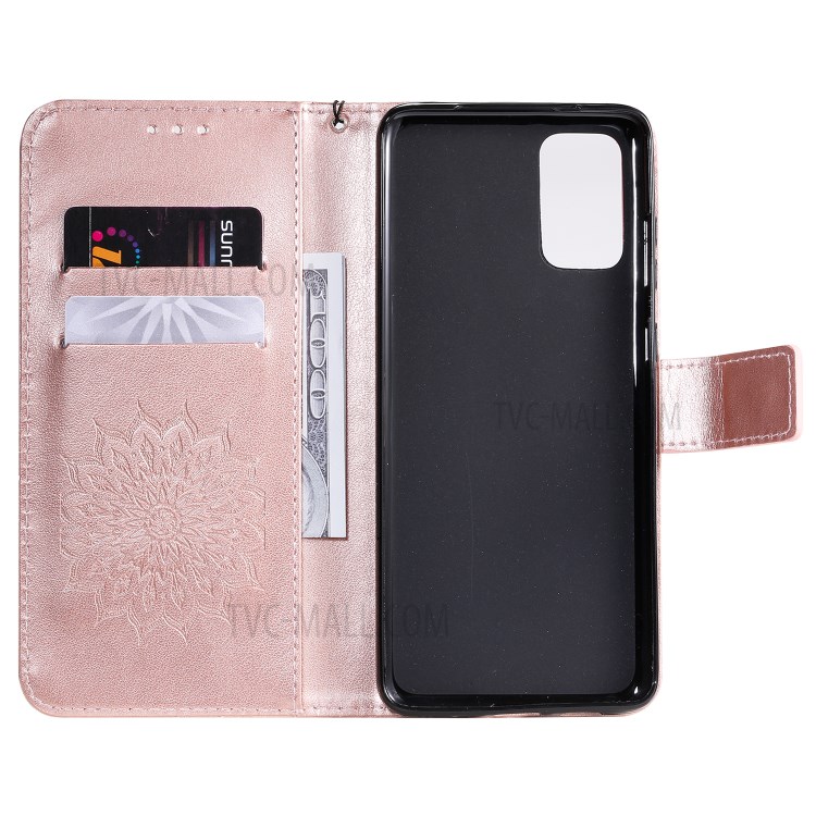 Sunflower Imprint Wallet Leather Casing for Samsung Galaxy S20 Plus - Rose Gold-5