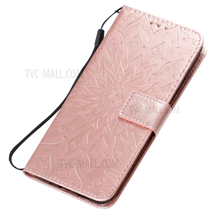 Sunflower Imprint Wallet Leather Casing for Samsung Galaxy S20 Plus - Rose Gold-6