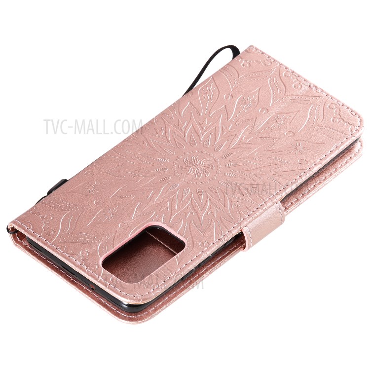 Sunflower Imprint Wallet Leather Casing for Samsung Galaxy S20 Plus - Rose Gold-7