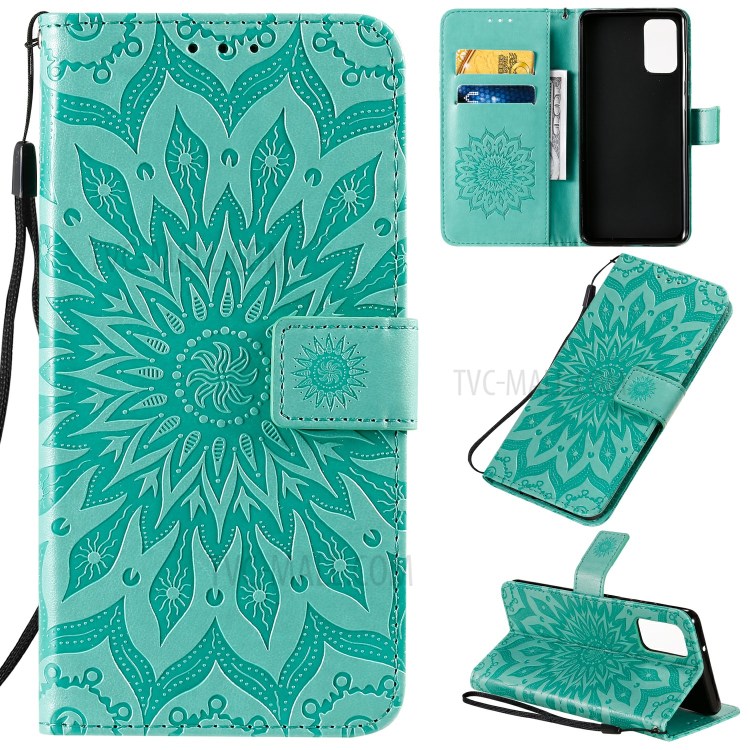 Sunflower Imprint Wallet Leather Casing for Samsung Galaxy S20 Plus - Green-1