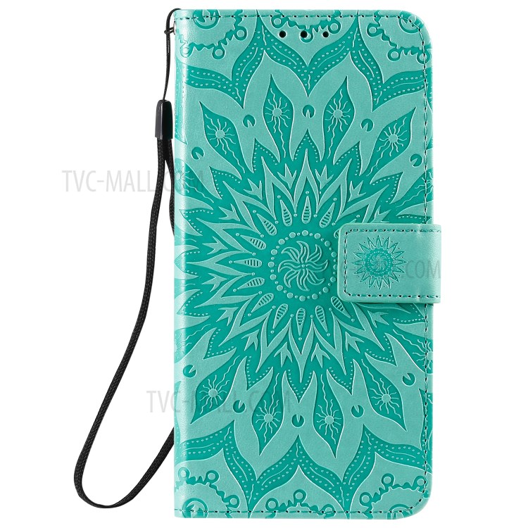 Sunflower Imprint Wallet Leather Casing for Samsung Galaxy S20 Plus - Green-2