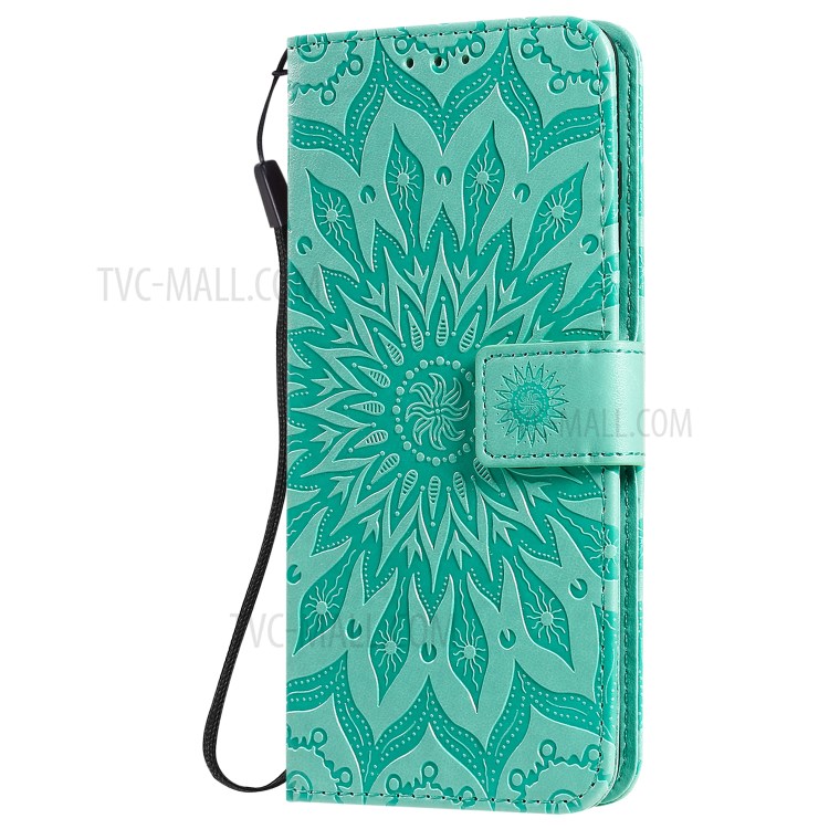 Sunflower Imprint Wallet Leather Casing for Samsung Galaxy S20 Plus - Green-3