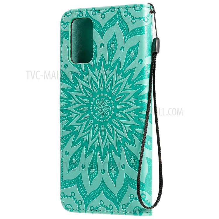 Sunflower Imprint Wallet Leather Casing for Samsung Galaxy S20 Plus - Green-4