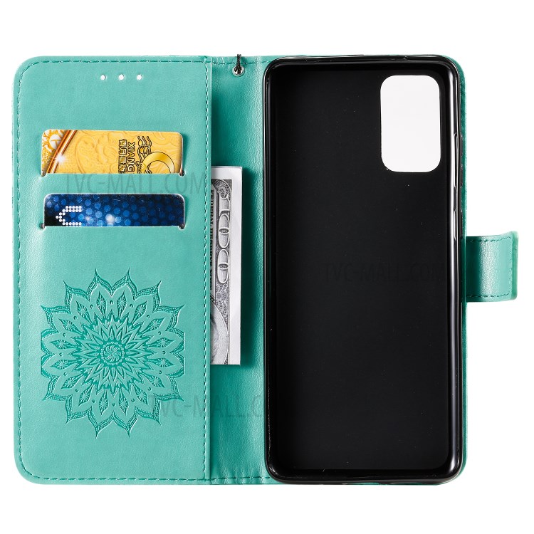 Sunflower Imprint Wallet Leather Casing for Samsung Galaxy S20 Plus - Green-5