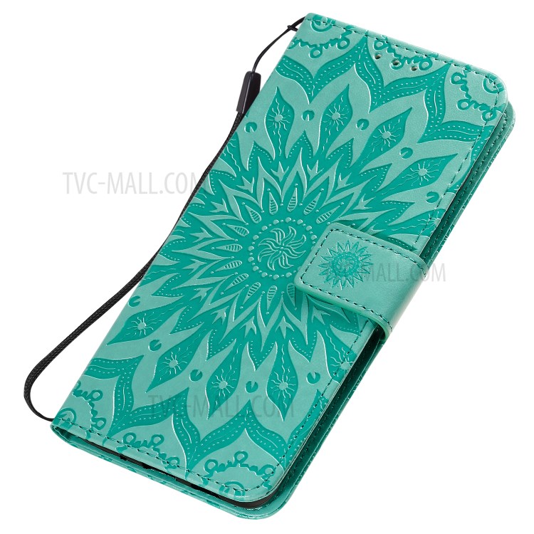 Sunflower Imprint Wallet Leather Casing for Samsung Galaxy S20 Plus - Green-6