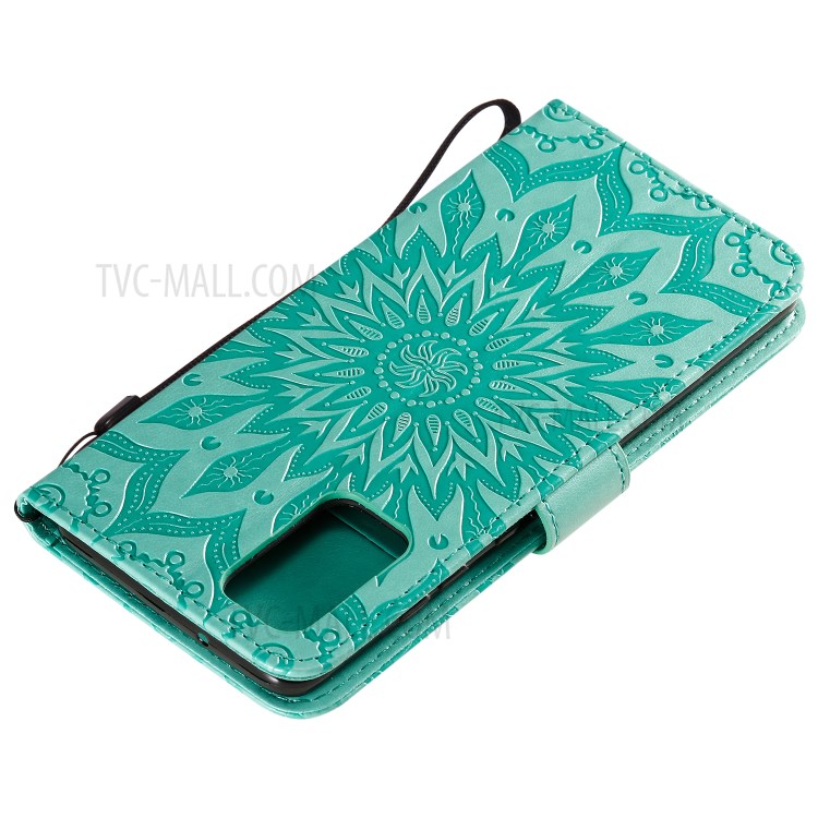 Sunflower Imprint Wallet Leather Casing for Samsung Galaxy S20 Plus - Green-7