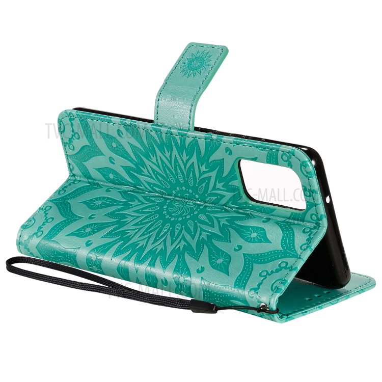 Sunflower Imprint Wallet Leather Casing for Samsung Galaxy S20 Plus - Green-9