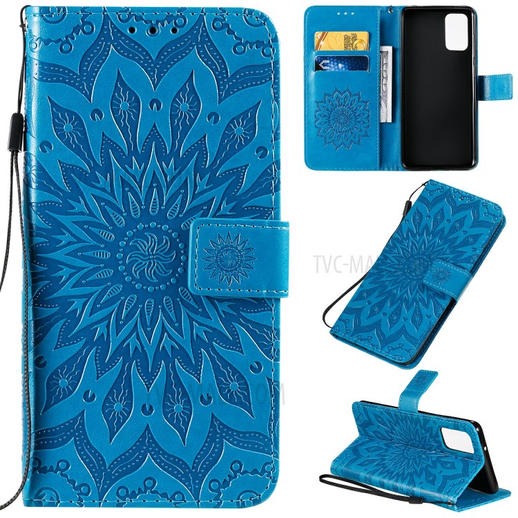Sunflower Imprint Wallet Leather Casing for Samsung Galaxy S20 Plus - Blue-1