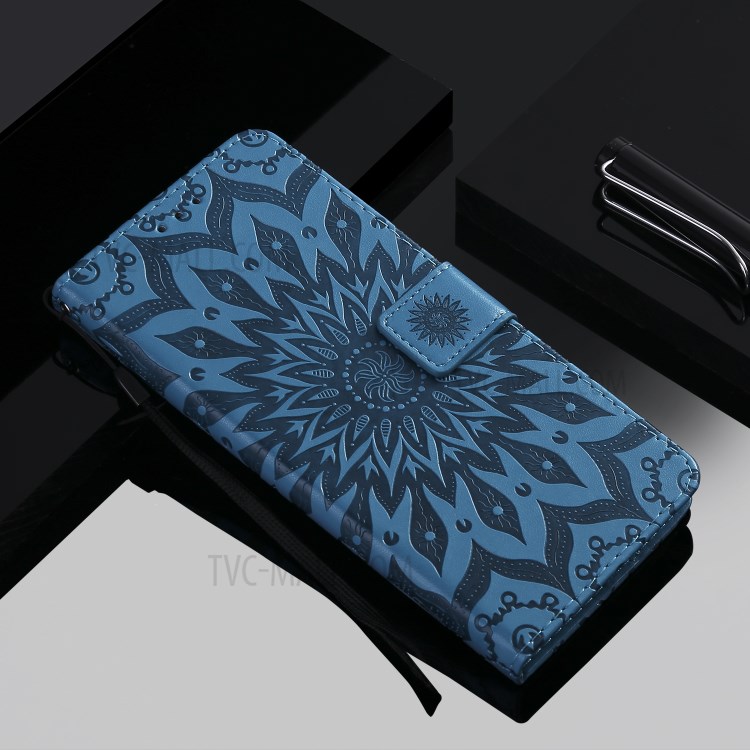 Sunflower Imprint Wallet Leather Casing for Samsung Galaxy S20 Plus - Blue-10