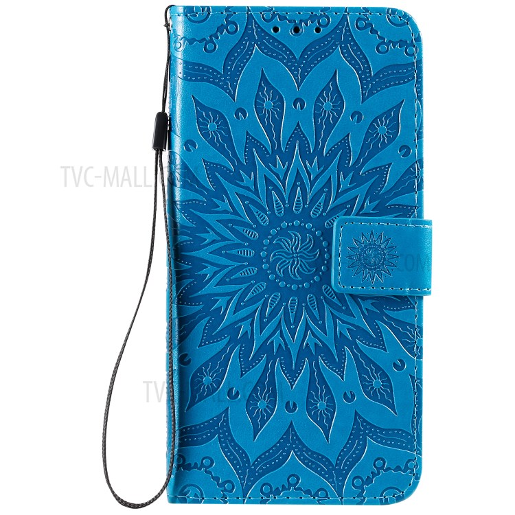 Sunflower Imprint Wallet Leather Casing for Samsung Galaxy S20 Plus - Blue-2