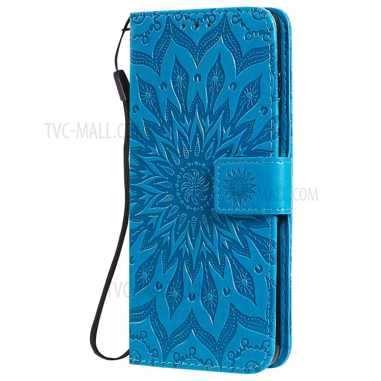 Sunflower Imprint Wallet Leather Casing for Samsung Galaxy S20 Plus - Blue-3