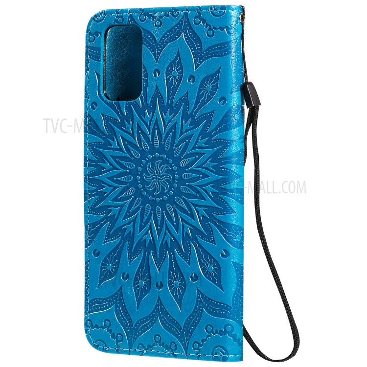 Sunflower Imprint Wallet Leather Casing for Samsung Galaxy S20 Plus - Blue-4