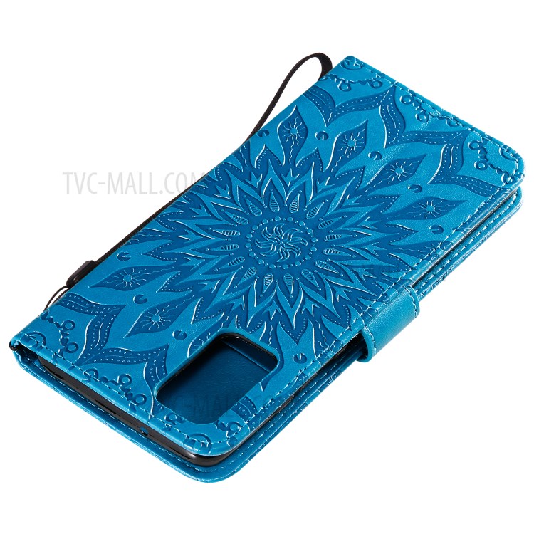 Sunflower Imprint Wallet Leather Casing for Samsung Galaxy S20 Plus - Blue-7