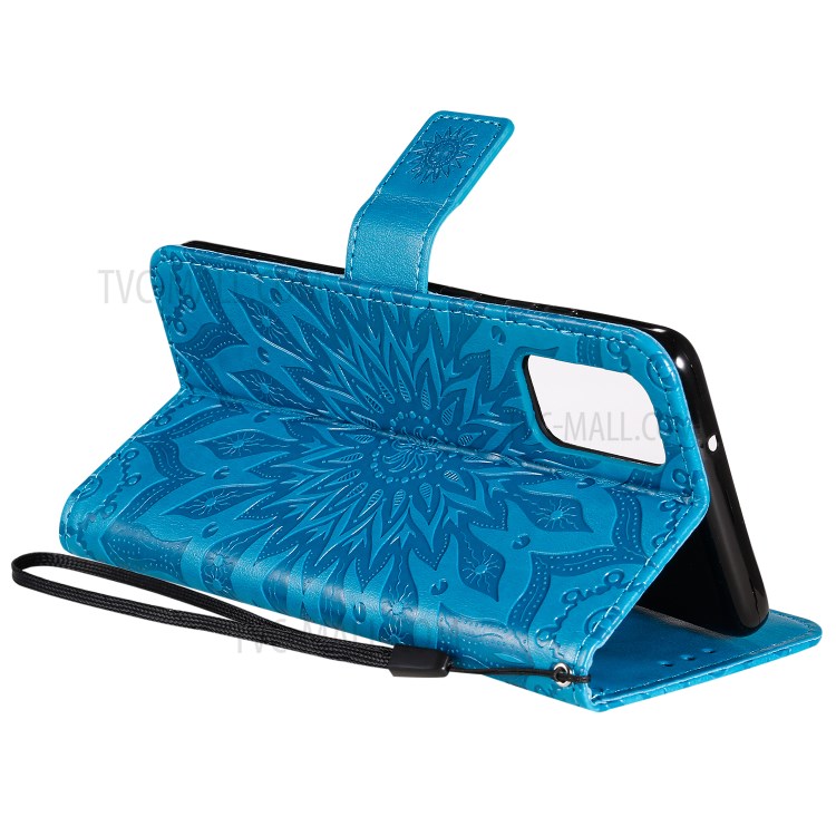 Sunflower Imprint Wallet Leather Casing for Samsung Galaxy S20 Plus - Blue-9