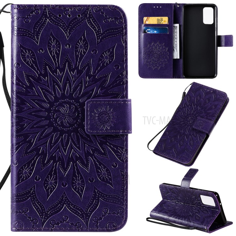 Sunflower Imprint Wallet Leather Casing for Samsung Galaxy S20 Plus - Purple-1