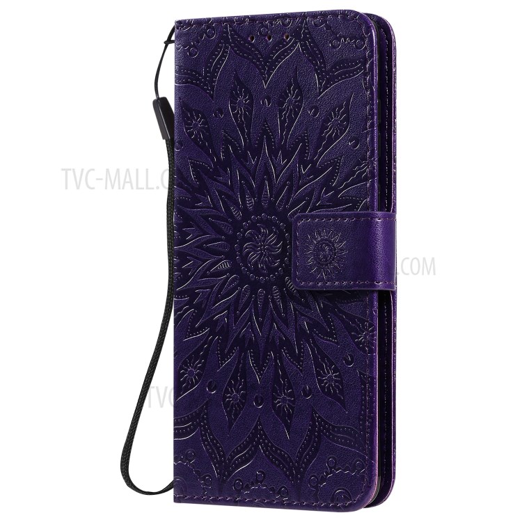 Sunflower Imprint Wallet Leather Casing for Samsung Galaxy S20 Plus - Purple-3