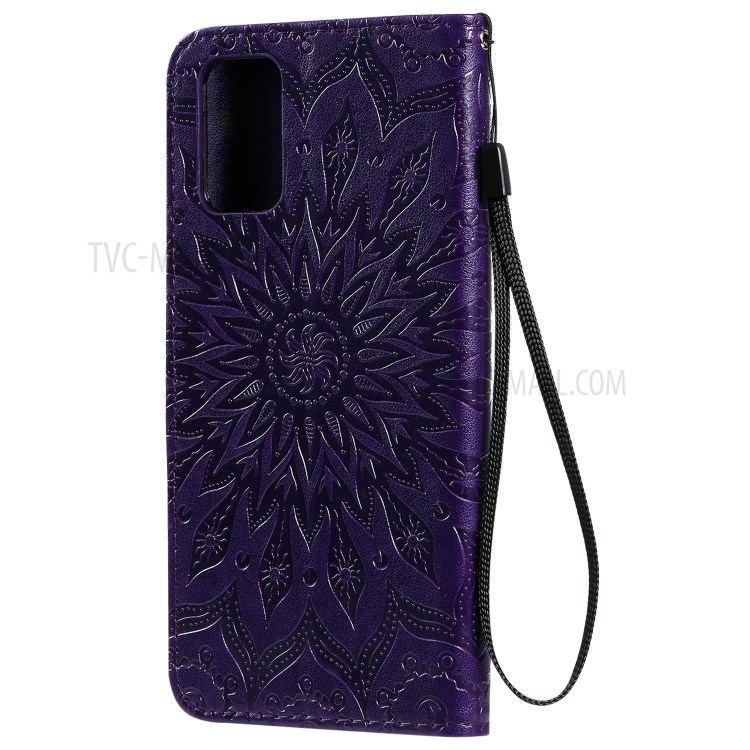 Sunflower Imprint Wallet Leather Casing for Samsung Galaxy S20 Plus - Purple-4