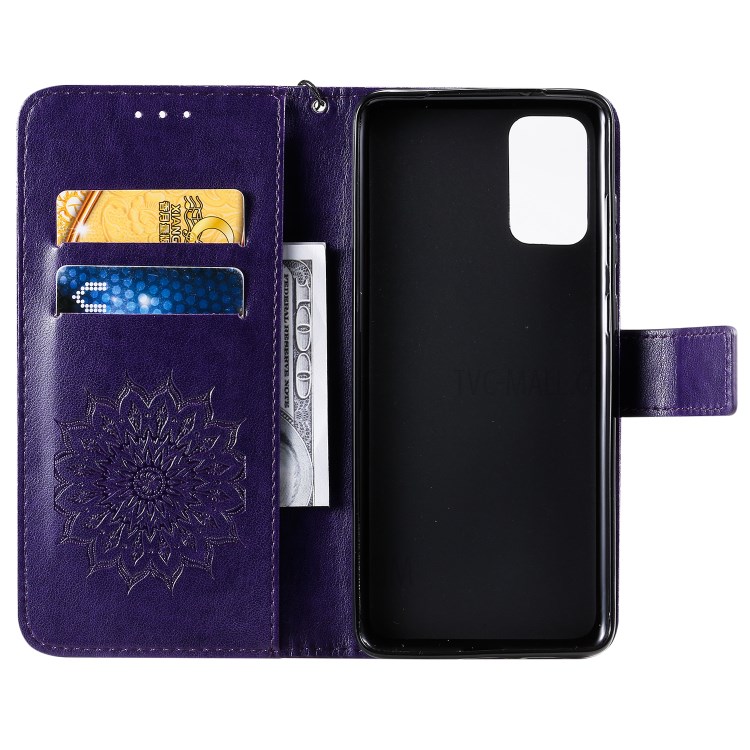 Sunflower Imprint Wallet Leather Casing for Samsung Galaxy S20 Plus - Purple-5
