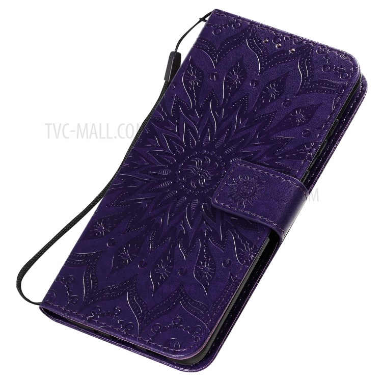Sunflower Imprint Wallet Leather Casing for Samsung Galaxy S20 Plus - Purple-6