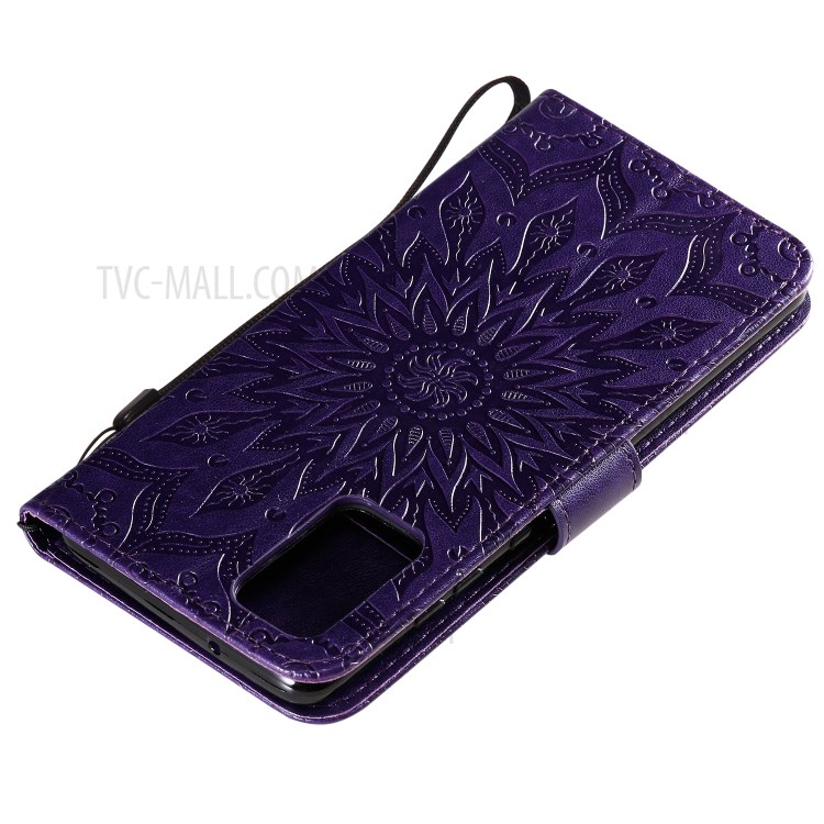 Sunflower Imprint Wallet Leather Casing for Samsung Galaxy S20 Plus - Purple-7