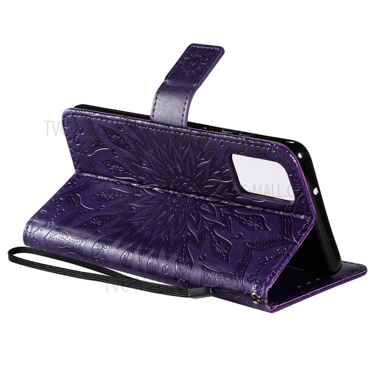 Sunflower Imprint Wallet Leather Casing for Samsung Galaxy S20 Plus - Purple-9