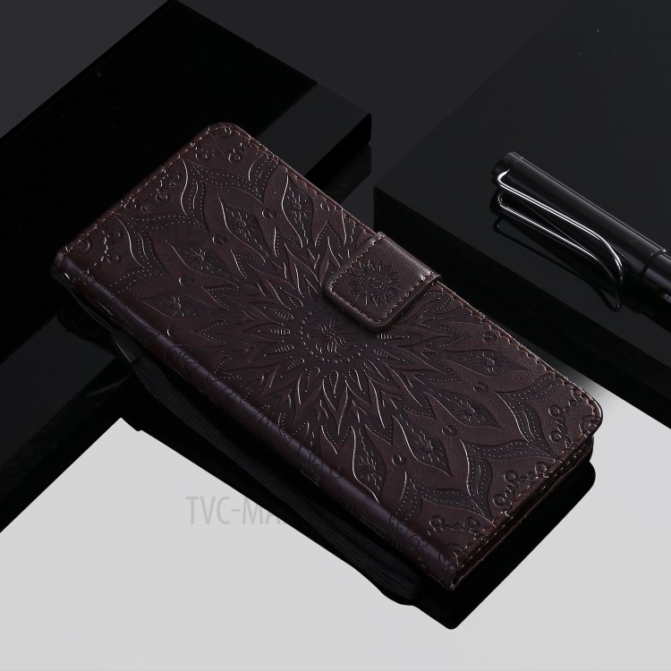 Sunflower Imprint Wallet Leather Casing for Samsung Galaxy S20 Plus - Coffee-10