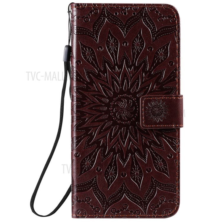 Sunflower Imprint Wallet Leather Casing for Samsung Galaxy S20 Plus - Coffee-2