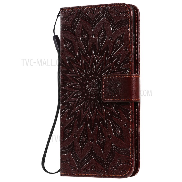 Sunflower Imprint Wallet Leather Casing for Samsung Galaxy S20 Plus - Coffee-3