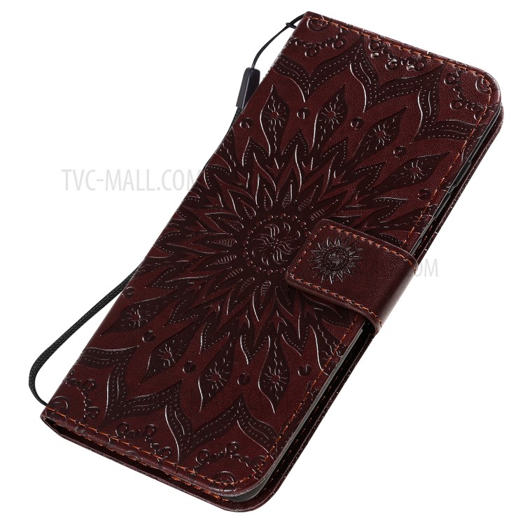 Sunflower Imprint Wallet Leather Casing for Samsung Galaxy S20 Plus - Coffee-6