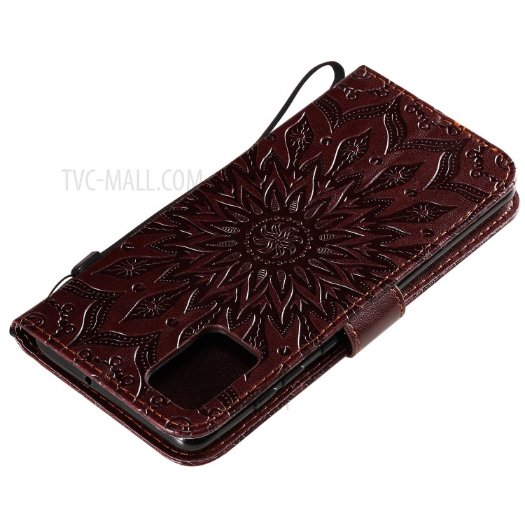Sunflower Imprint Wallet Leather Casing for Samsung Galaxy S20 Plus - Coffee-7
